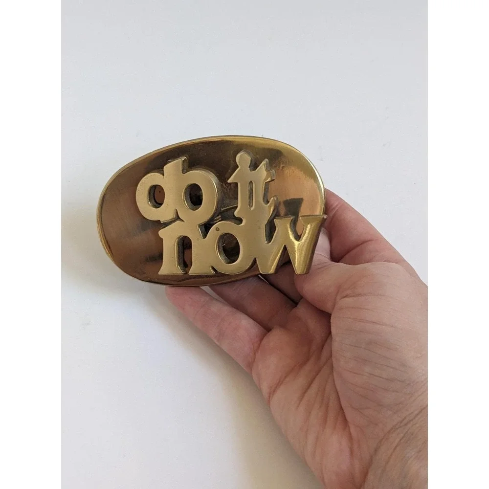 Vintage Solid Brass Do It Now Paper Clip Memo Holder Desk Accessory Mid Century